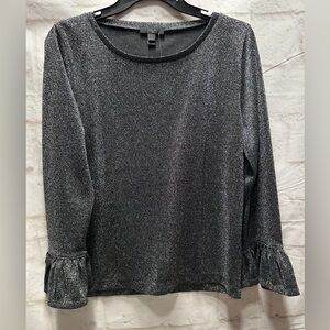 J‎ Crew Black Silver Metallic Sparkle Bell Sleeve size Large